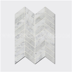 Bianco Carrara White Marble Mosaic Tile Chevron Pattern Polished Sheet 12‘’X12 for Interiro Kitchen, Bathroom, Backsplash Wall Floor Covering
