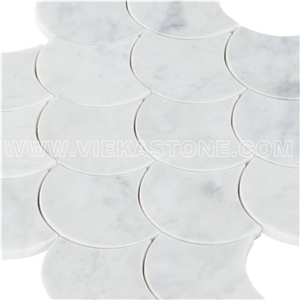Bianco Carrara White Marble Mosaic Tile Fan Pattern 12‘’X12 Vieka Stone for Kitchen, Washroom, Bathroom, Backsplash Wall and Floor Covering