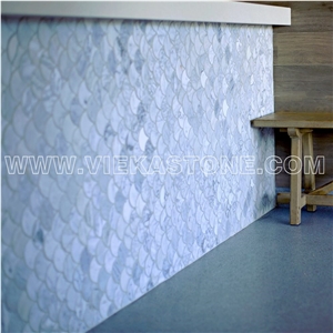 Bianco Carrara White Marble Mosaic Tile Fan Pattern 12‘’X12 Vieka Stone for Kitchen, Washroom, Bathroom, Backsplash Wall and Floor Covering