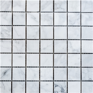 Bianco Carrara White Marble Mosaic Tile Polished Square 30mm 12"X12" Vieka Stone for Kitchen, Washroom, Bathroom, Backsplash Wall and Floor