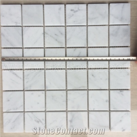 Bianco Carrara White Marble Mosaic Tile Polished Square 30mm Vieka Stone for Kitchen, Washroom, Bathroom, Backsplash Wall and Floor Covering