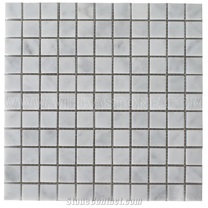Bianco Carrara White Marble Mosaic Tile Polished Square Chips 1 (25mm) Vieka Stone for Kitchen, Washroom, Bathroom, Backsplash Wall and Floor