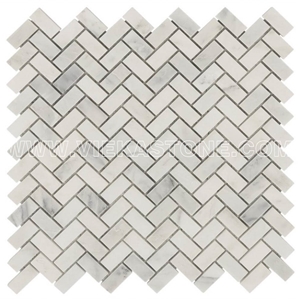 Bianco Carrara White Marble Mosaictile 12"X12" Herringbone Pattern Vieka Stone for Kitchen, Washroom, Bathroom, Backsplash Wall and Floor Covering