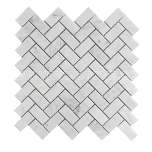 Bianco Carrara White Marble Mosaictile Herringbone Pattern 12‘’X12 Vieka Stone for Kitchen, Washroom, Bathroom, Backsplash Wall and Floor Covering