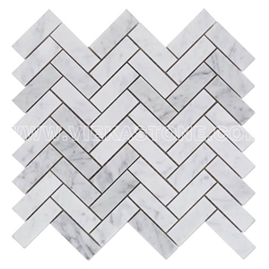Bianco Carrara White Marble Mosaictile Herringbone Pattern Chips 1x3" for Kitchen, Bathroom, Backsplash Wall and Floor Covering Sheet 12"X12"