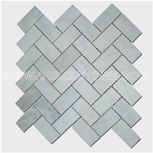 Bianco Carrara White Marble Mosaictile Herringbone Pattern Chips 1x3" Sheet 12"X12" for Kitchen, Bathroom, Backsplash Wall and Floor Covering