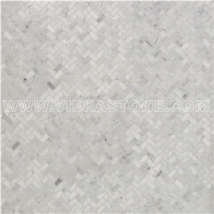 Bianco Carrara White Marble Mosaictile Herringbone Pattern Chips 1x3" Sheet 12"X12" for Kitchen, Bathroom, Backsplash Wall and Floor Covering