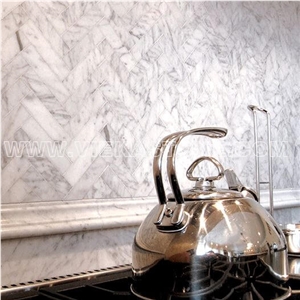 Bianco Carrara White Marble Mosaictile Herringbone Pattern Chips 1x4" Sheet 12"X12" for Kitchen, Bathroom, Backsplash Wall and Floor Covering