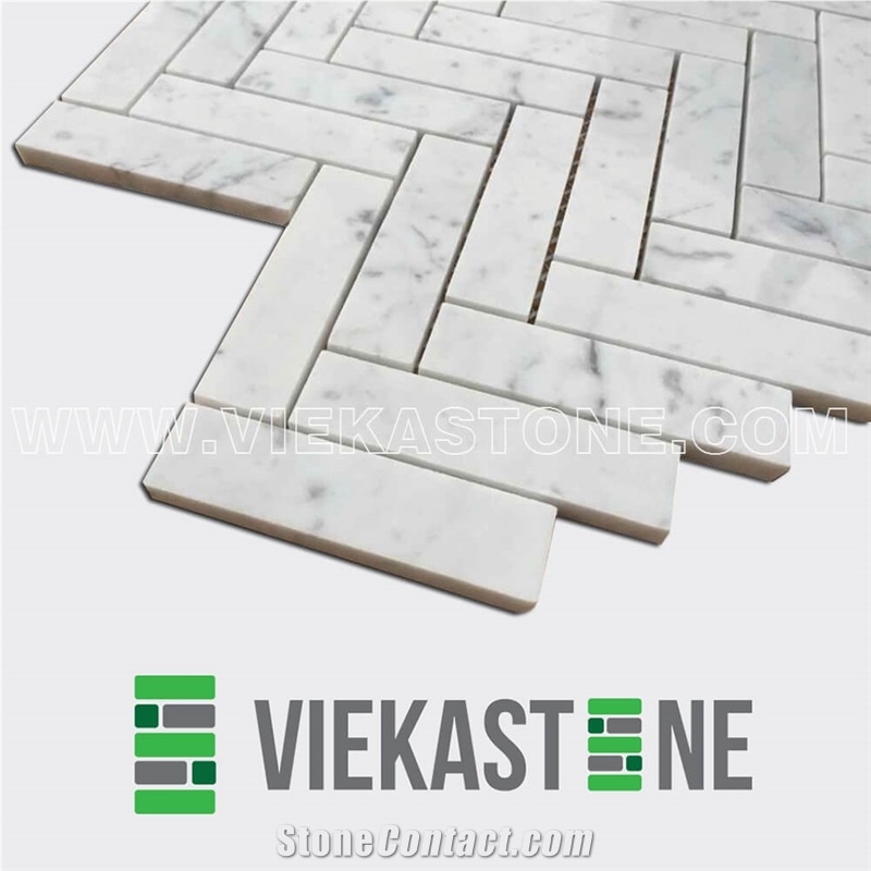 Bianco Carrara White Marble Mosaictile Herringbone Pattern Chips 1x4 Sheet 12‘’X12 for Kitchen, Bathroom, Backsplash Wall and Floor Covering