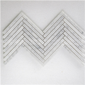 Bianco Carrara White Marble Mosaictile Herringbone Polished Honed Chip 1x4 Sheet 12‘’X12 for Kitchen, Bathroom, Backsplash Wall and Floor Covering