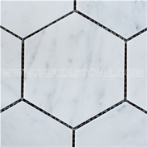 Bianco Carrara White Marble Mosaictile Hexagon Pattern Chips 110 mm Sheet 12‘’X12 for Interiro Kitchen, Bathroom, Backsplash Wall Floor Covering