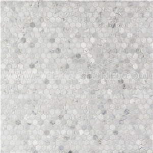 Bianco Carrara White Marble Mosaictile Hexagon Pattern Chips Chips 1‘’Sheet 12‘’X12 for Interiro Kitchen, Bathroom, Backsplash Wall Floor Covering