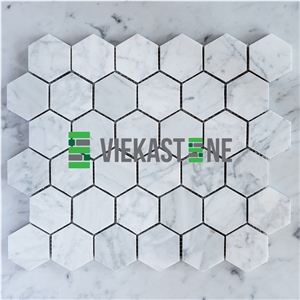 Bianco Carrara White Marble Mosaictile Hexagon Pattern Chips Chips 2‘’Sheet 12‘’X12 for Interiro Kitchen, Bathroom, Backsplash Wall Floor Covering