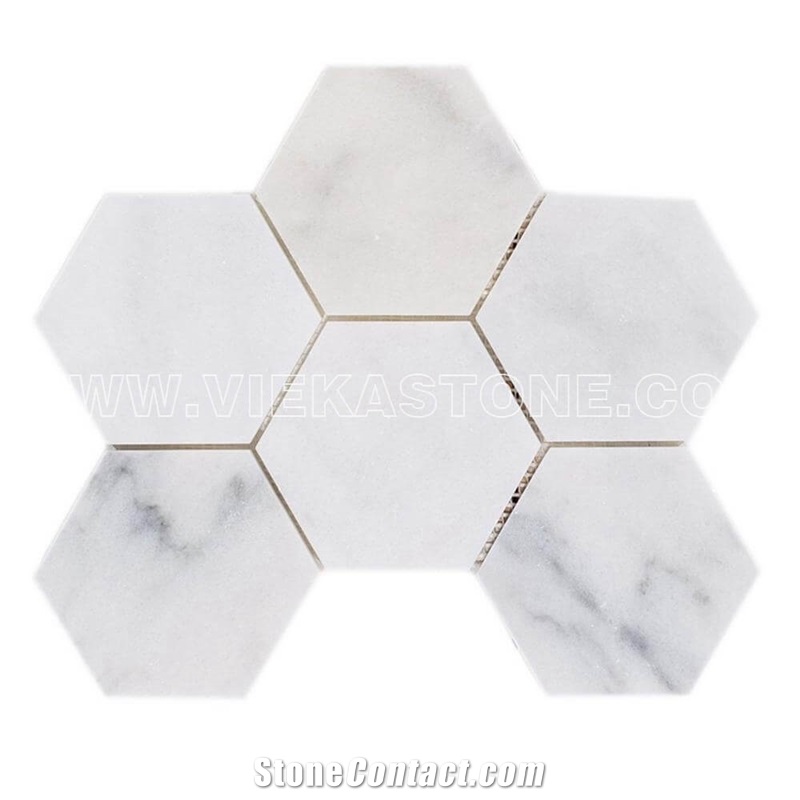 Bianco Carrara White Marble Mosaictile Hexagon Pattern Polished 127 mm Sheet 12‘’X12 for Interiro Kitchen, Bathroom, Backsplash Wall Floor Covering