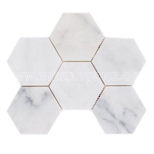 Bianco Carrara White Marble Mosaictile Hexagon Pattern Polished 127 mm Sheet 12‘’X12 for Interiro Kitchen, Bathroom, Backsplash Wall Floor Covering