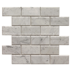 Bianco Carrara White Marble Mosaictile Pillow Subway Brick Bevel Polished Sheet 12‘’X12 for Interiro Kitchen, Bathroom, Backsplash Wall Floor Covering