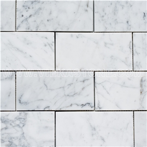 Bianco Carrara White Marble Mosaictile Subway Brick Polished Sheet 12‘’X12 for Interiro Kitchen, Bathroom, Backsplash Wall Floor Covering