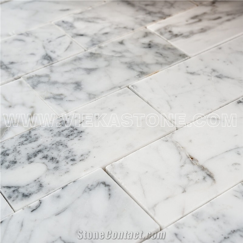 Bianco Carrara White Marble Mosaictile Subway Brick Polished Sheet 12‘’X12 for Interiro Kitchen, Bathroom, Backsplash Wall Floor Covering