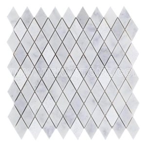 Bianco Carrara White Marble Rhombus Diamond Mosaic Tile Polished for Interior Kitchen, Bathroom, Backsplash Wall Floor Covering Decor
