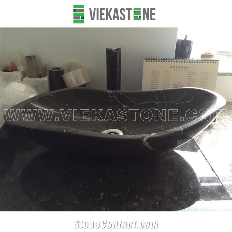 China Black and White Nero Marquina Marble Washbasin Wash Bowls Sink & Basins for Kitchen and Bathroom from Manufacturer Vieka Stone