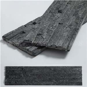 China Black Quartzite 10 Stripes Lines Stacked Stone Veneer Wall Cladding Panel Ledger Natural Split Face Mosaic Tile Landscaping Culture Stone