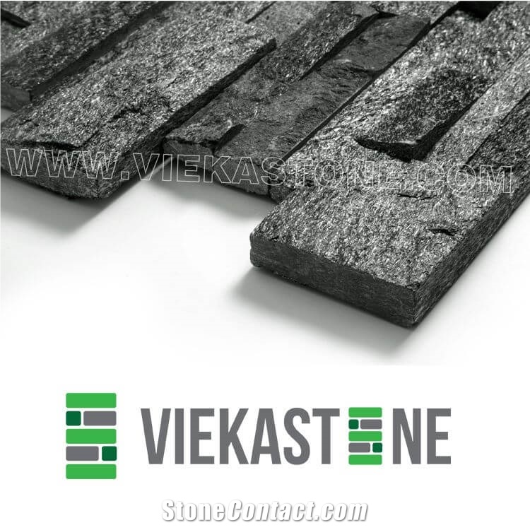 China Black Quartzite Stacked Stone Veneer Wall Cladding Panel Ledger Split Face Mosaic Tile Landscaping Interior & Exterior Culture Stone 35x18cm