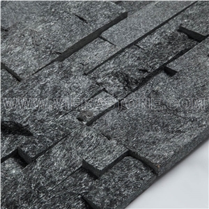 China Black Quartzite Stacked Stone Veneer Wall Cladding Panel Ledger Split Face Mosaic Tile Landscaping Interior & Exterior Culture Stone 35x18cm