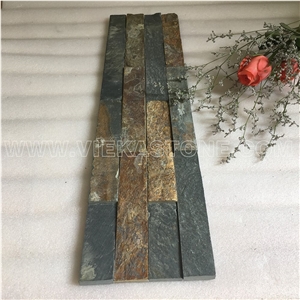 China Jiangxi Rusty Slate 4 Strips Multicolor Stacked Culture Stone,Wall Cladding Panel, Ledgestone Split Face Mosaic Tile Decor 60x15cm