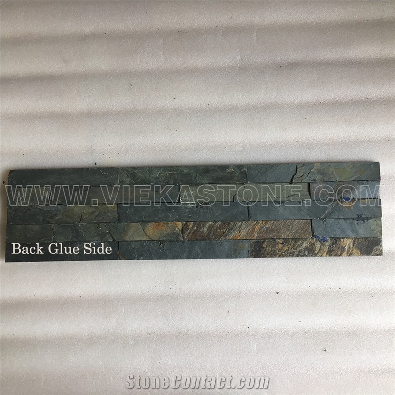 China Jiangxi Rusty Slate 5 Strips Multicolor Stacked Culture Stone,Wall Cladding Panel, Ledgestone, Veneer, Brick, Split Face Mosaic Tile Decor 60x15cm