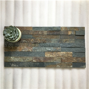 China Jiangxi Rusty Slate 5 Strips Multicolor Stacked Culture Stone,Wall Cladding Panel, Ledgestone, Veneer, Brick, Split Face Mosaic Tile Decor 60x15cm