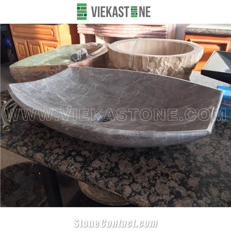 China Light Grey Marble Washbasin Wash Bowls Sink & Basins for Kitchen and Bathroom from Manufacturer Vieka Stone
