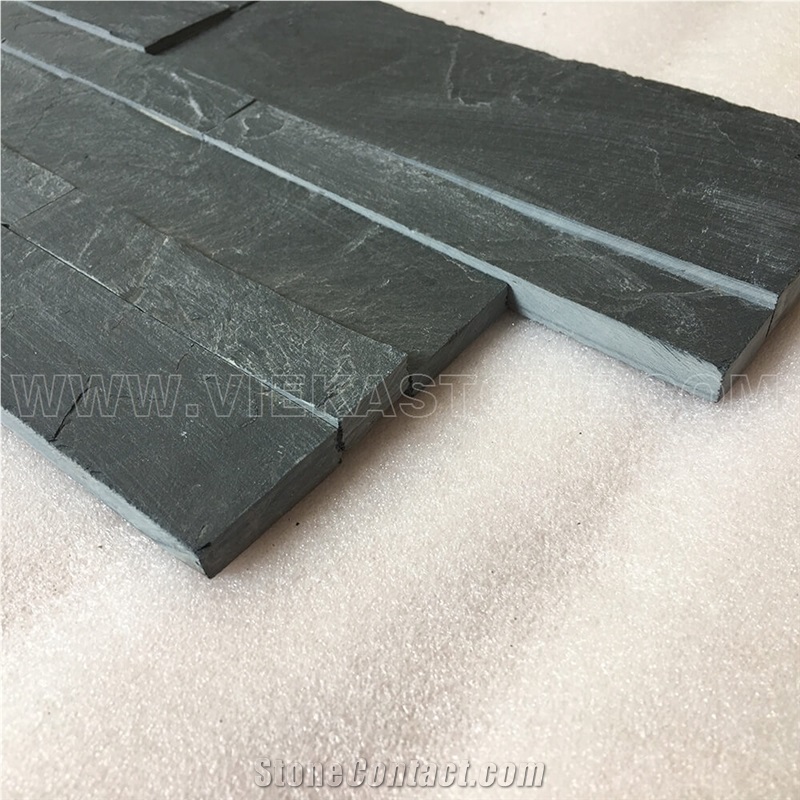 China Manufacturer Black Slate Charcoal Natural Culture Stone Stacked Ledger Tile Wall Cladding Panel 35x18cm Split Face Mosaic Rock Landscaping