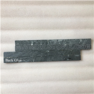 China Manufacturer Black Slate Charcoal Natural Culture Stone Stacked Ledger Tile Wall Cladding Panel Split Face Mosaic Rock 40x10cm Z-Shape Veneer