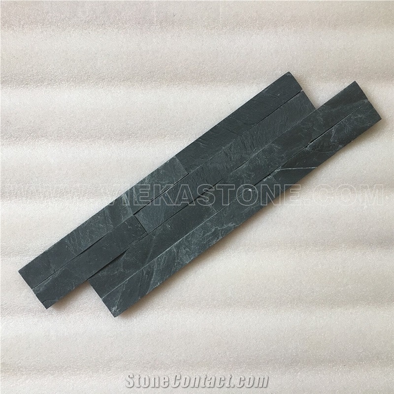 China Manufacturer Black Slate Charcoal Natural Culture Stone Stacked Ledger Tile Wall Cladding Panel Split Face Mosaic Rock 40x10cm Z-Shape Veneer