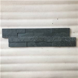 China Manufacturer Black Slate Charcoal Natural Culture Stone Stacked Ledger Tile Wall Cladding Panel Split Face Mosaic Rock 60x15cm Z-Shape Veneer