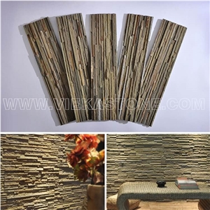 China Manufacturer Grey Rusty Slate Thin Strip Ledgestone Natural Culture Stone Stacked Ledger Tile Wall Cladding Panel 60x15cm Split Face Mosaic Rock