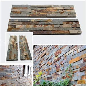 China Manufacturer Rusty Slate Ledgestone Natural Culture Stone Stacked Ledger Tile Wall Cladding Panel 60x15cm Split Face Mosaic Rock
