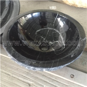 China Nero Marquina Marble Black and White Round Polished Washbasin Wash Bowls Sink & Basins for Kitchen and Bathroom from Manufacturer Vieka Stone