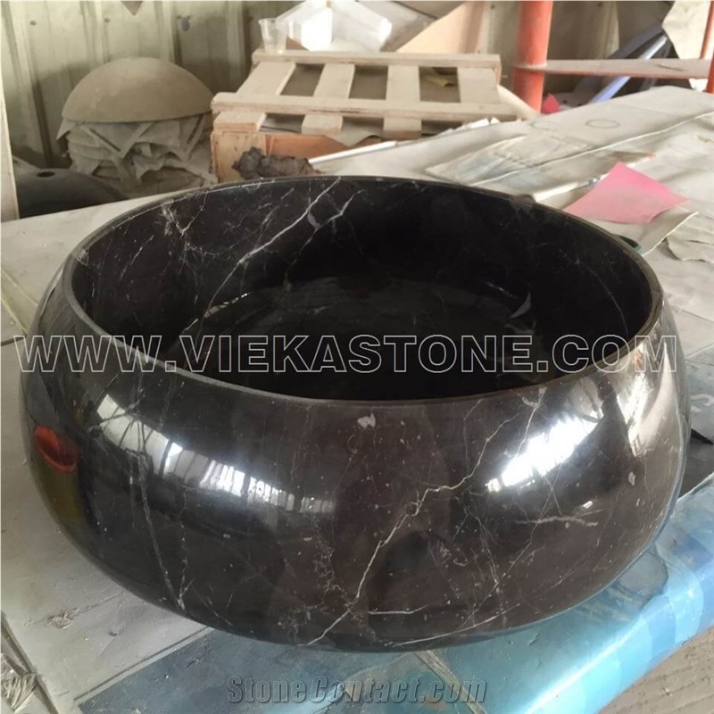 China Nero Marquina Marble Black and White Round Polished Washbasin Wash Bowls Sink & Basins for Kitchen and Bathroom from Manufacturer Vieka Stone