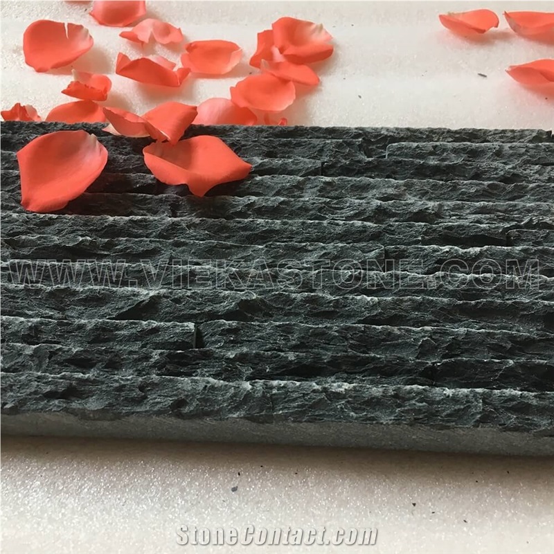 Chinese Black Slate Waterfall a Culture Stacked Stone Exposed Feature Wall Cladding Panel Ledger Split Face Mosaic Tile Rock Ledgestone Veneer 60x15cm