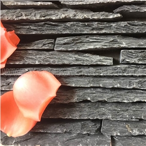 Chinese Black Slate Waterfall B Culture Stacked Stone Exposed Feature Wall Cladding Panel Ledger Split Face Mosaic Tile Rock Ledgestone Veneer 60x15cm