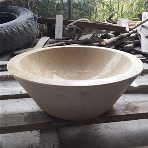 Crema Marfil Marble Round Polished Washbasin Wash Bowls Sink & Basins for Kitchen and Bathroom from Manufacturer Vieka Stone