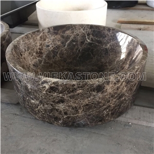 Dark Emperador Marble Round Polished Washbasin Wash Bowls Sink & Basins for Kitchen and Bathroom from Manufacturer Vieka Stone