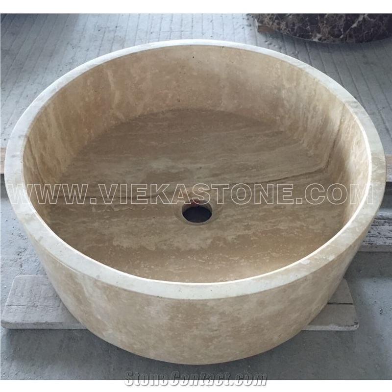 Light Emperador Marble Round Polished Washbasin Wash Bowls Sink & Basins for Kitchen and Bathroom from Manufacturer Vieka Stone