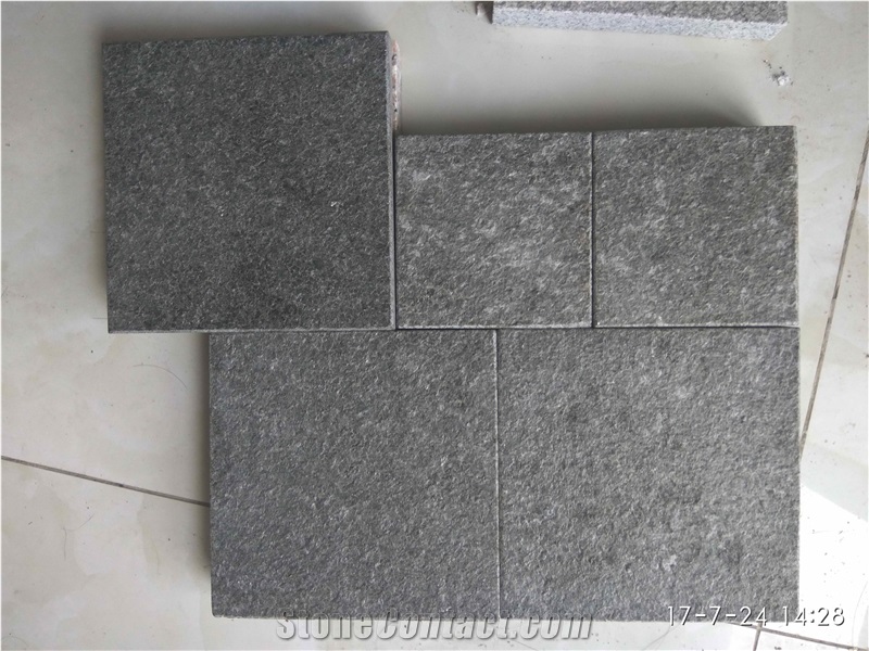 New G684 Black Granite Flamed Leather Surface Tiles Slabs Competitive Prices