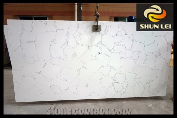 Calacatta Nuvo Quartz Stone Slab 2cm and 3cm Available for American Kitchen Countertops Island Bar Top with Mitred End Panels Scratch Resistant