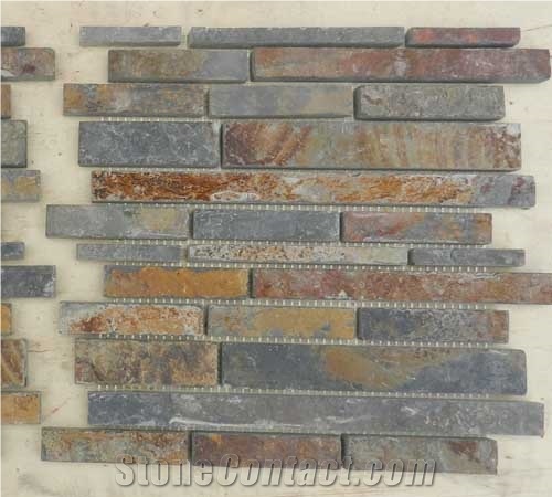 China Cheap Various Kinds Of Slate Mosaic on Mesh Tiles