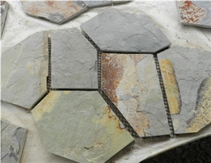 China Dirt Cheap Rusty Slate Flagstone Tiles on Mesh