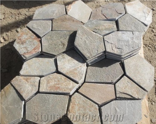China Dirt Cheap Rusty Slate Flagstone Tiles on Mesh