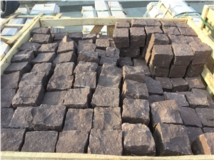 China Red Wood-Vein Sandstone Cleft Split Natural Cube Paver Setts Cobble Stone